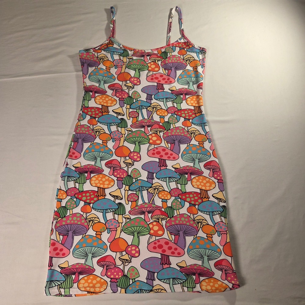 Ragstock Mushroom Print Mini Dress Boho Cottage Funky Hippie Women's Size M
